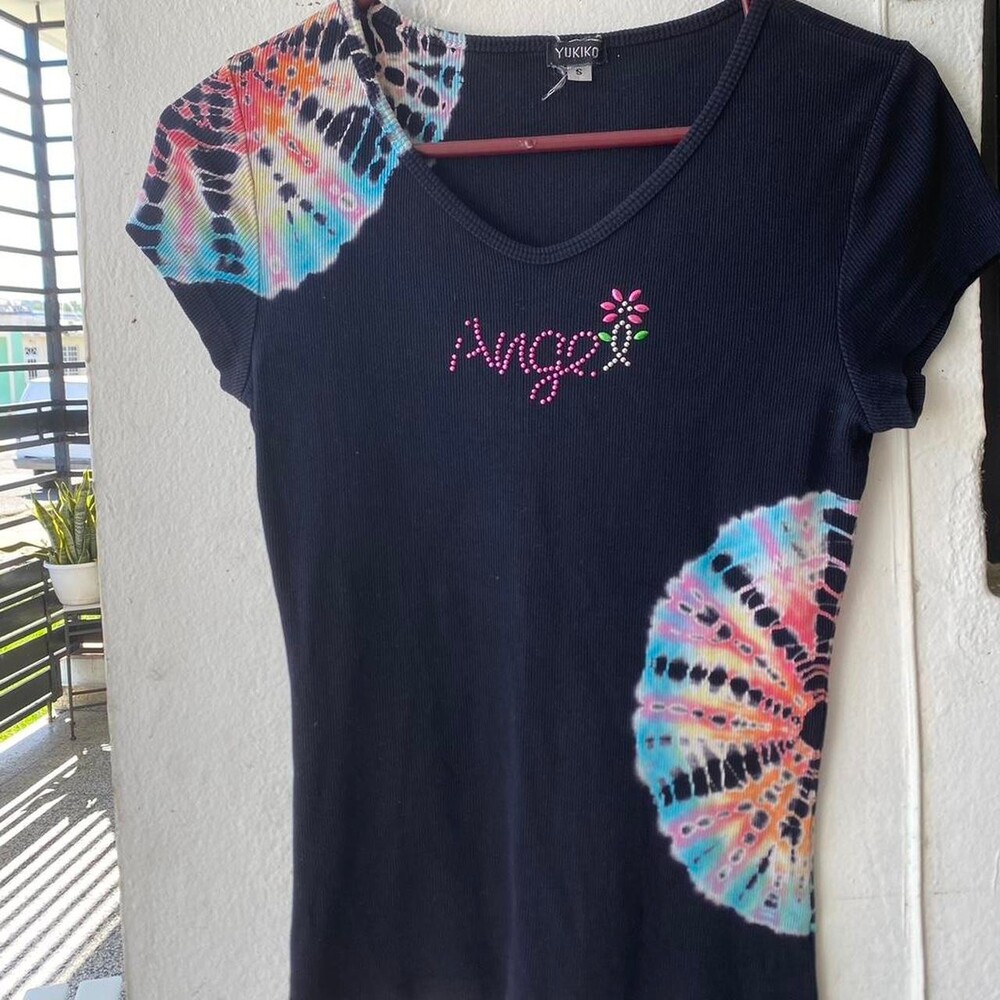 Women's Y2K Black T-shirt with tie-dye
